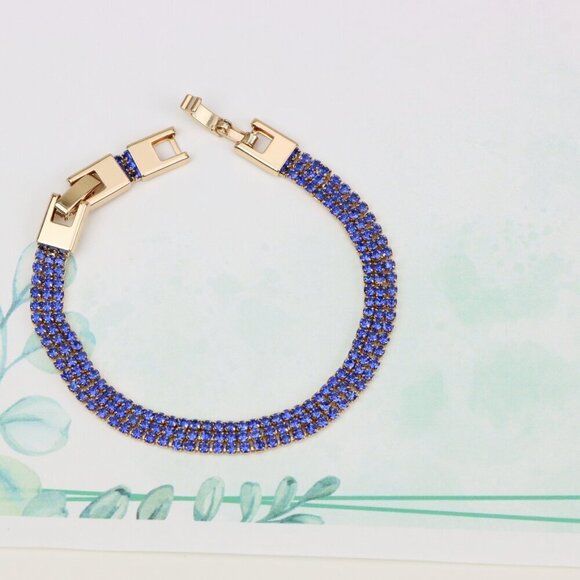 "Rose Gold Wide Bracelet with Blue Stones, XPBL0785 - Picture 4 of 12